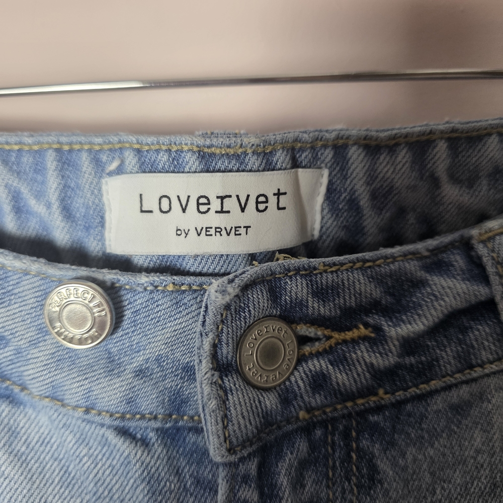 Lovervet by Vervet High Rise Straight Leg Jeans 28 Light Wash Raw Hem Distressed - Picture 4 of 8